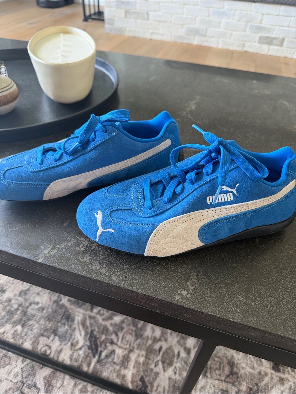 Puma Bright Blue Suede Sneakers with White Formstrip